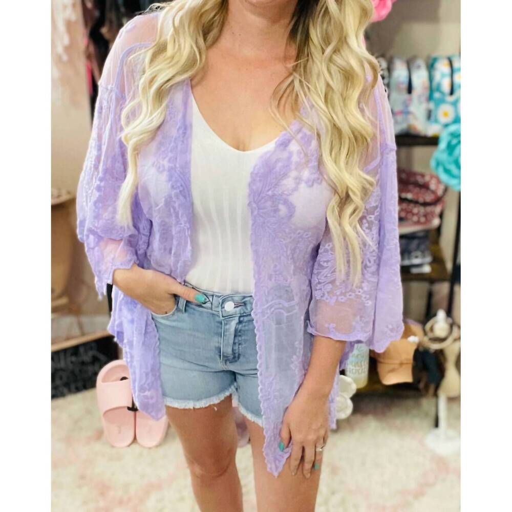 NEW WHITE LABEL lace kimono coverup in lavender